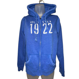 Hollister Womens Full Zip Hoodie Sweatshirt Jacket Logo Embroidered Blue Size L
